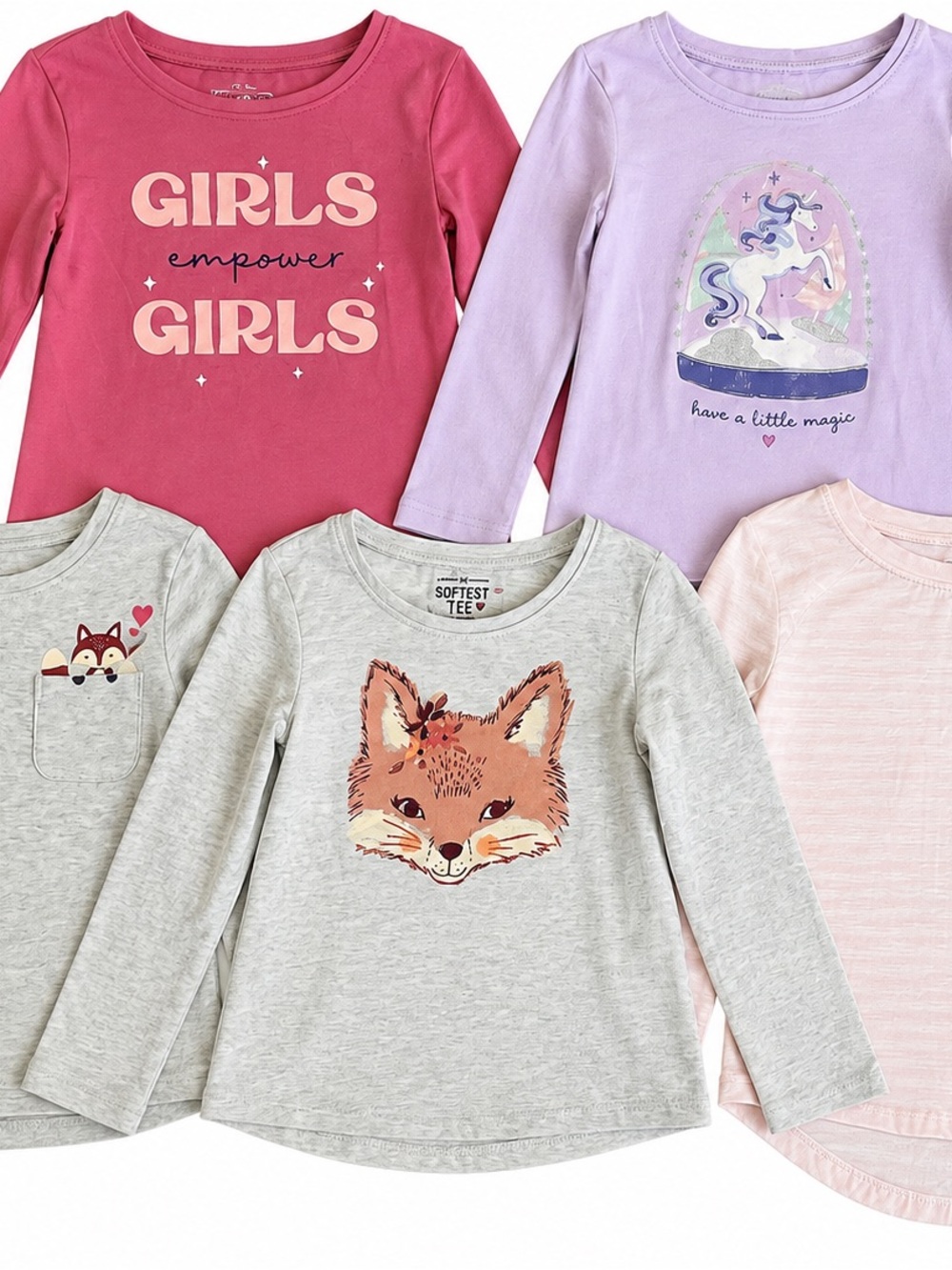 Girls' Long-Sleeve Fox & Graphic Tee Set -5 Total